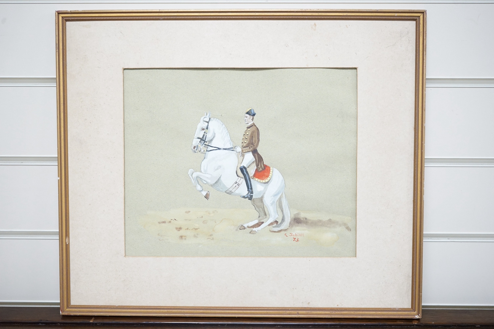 G. Schildt, watercolour, Spanish horse, signed and dated ‘73, 22 x 27cm. Condition - fair